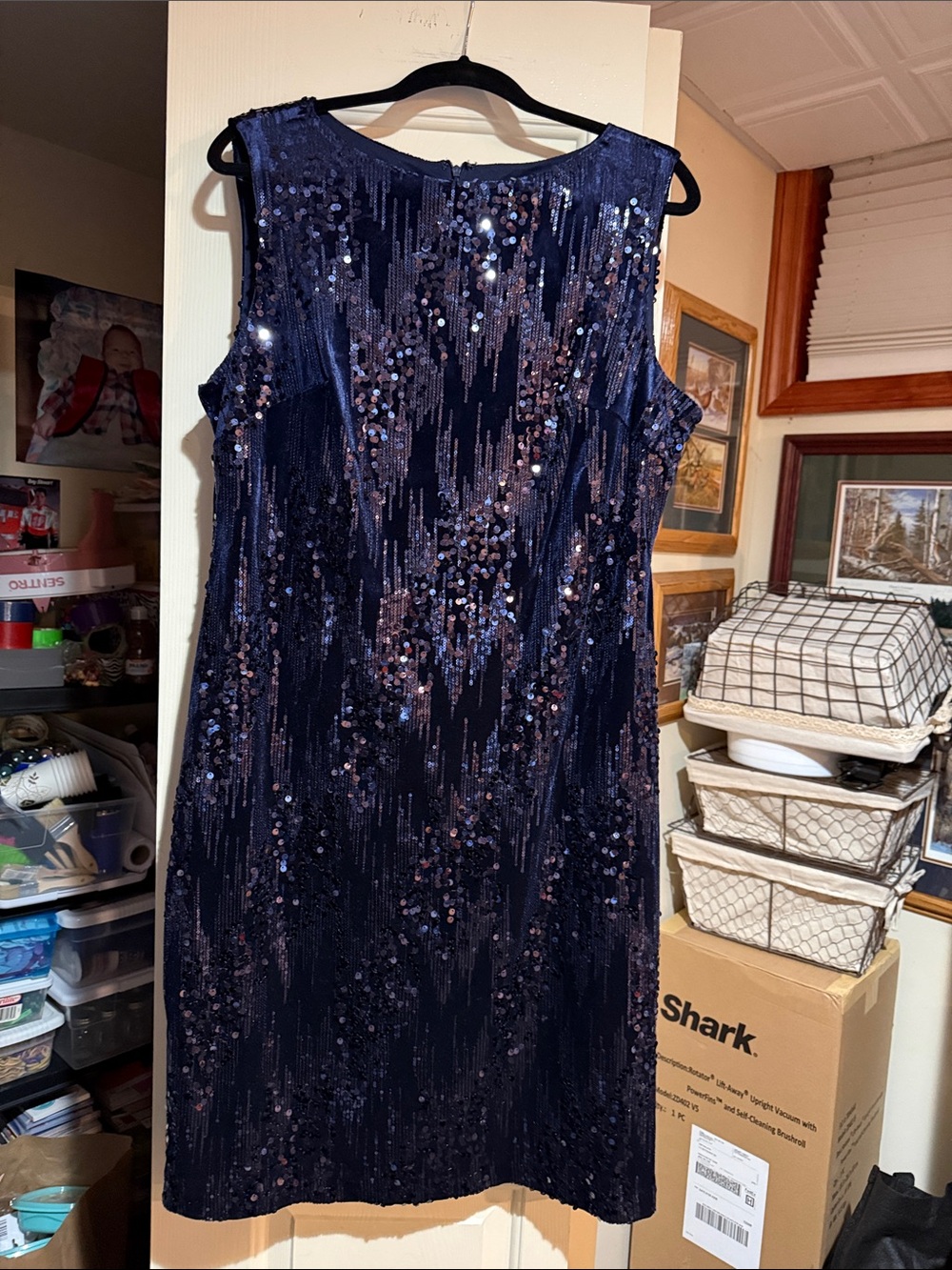 Sparkling Sleeveless Navy Midi Sequin Dress